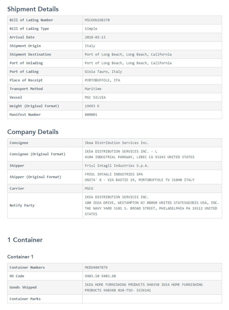 Raw Shipment Record